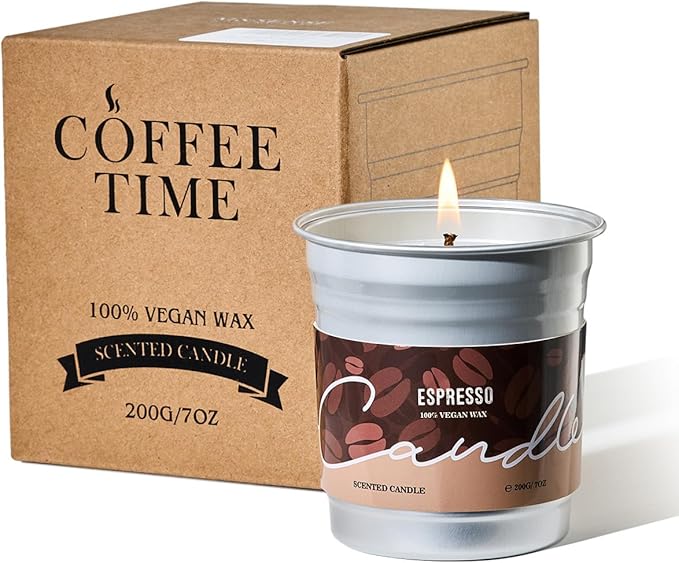 M&SENSE Espresso Candles Black Coffee Scented, 7oz Plant-Based Soy Wax 42 Hours Non Toxic Clean Burn, Stress Relief Aromatherapy Gifts for Coffee Lovers, Cozy Winter Holiday Home Decor