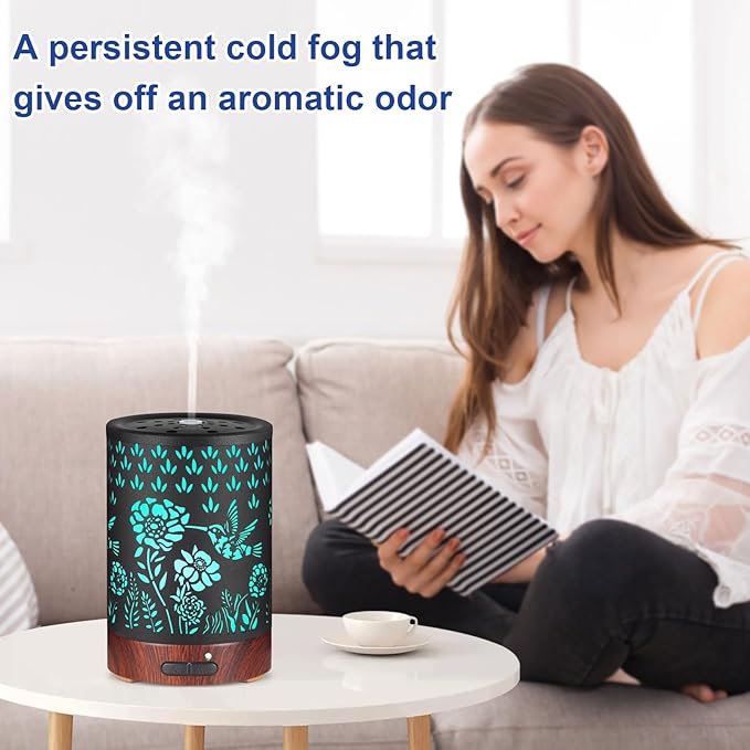 Essential Oil Diffuser- Aromatherapy Diffuser with7 Colors Light, and Auto-Off - Metal Cool Mist Humidifier for Home and Office(Hummingbird)…