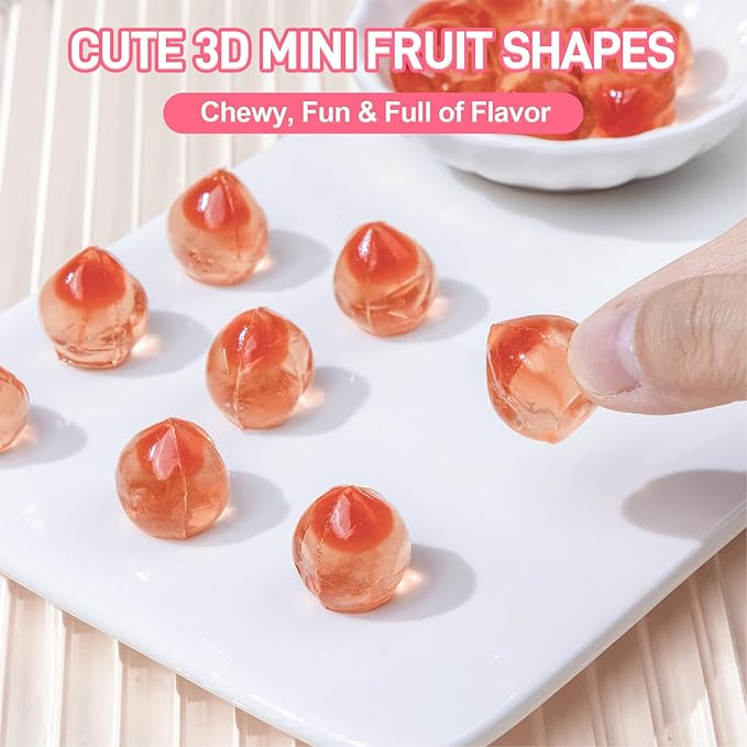 AMOS 4D Gummy Peach Burst Candy – Juice-Filled Peach-Shaped Fruit Gummies, Gluten-Free, Naturally Flavored, 8.47oz (240g) Bag – Fun 3D Candy for Kids & Adults