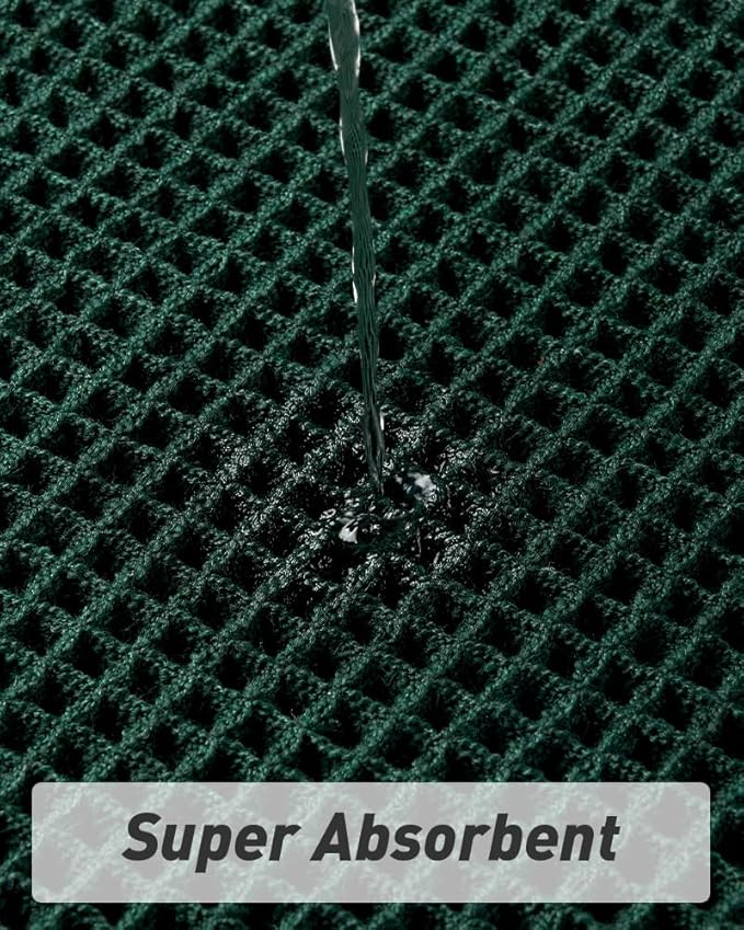 AMOAMI Upgraded Waffle Bath Mat, Super Absorbent Non Slip Bath Mats for Bathroom Floor, Machine Washable Bathroom Rugs with Tassels, Rubber Backed Bathroom Mats, Ultra Soft, 20" x 32", Dark Green