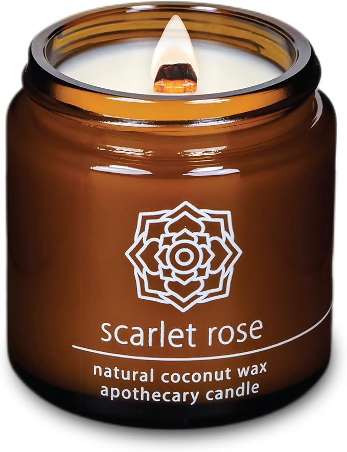 Hemlock Park Crackling Wood Wick Candle Handcrafted with Natural Coconut Wax (Small 4 oz, Scarlet Rose)