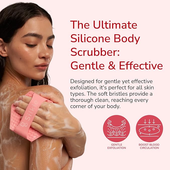 Silicone Body Scrubber - Exfoliating Bath Brush and Skin Cleanser - Shower Sponge for Gentle Body Scrub and Wash - Silicone Scrubbing Care Tool for a Refreshed and Renewed You - Pink