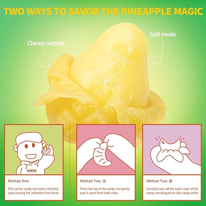 AMOS Peelerz Pineapple Gummy Candy, Peelable Fruit-Shaped Candy, 8.47oz Box with 10 Individual Packs – Fun Peeling Gummy Snack Made with Real Juice