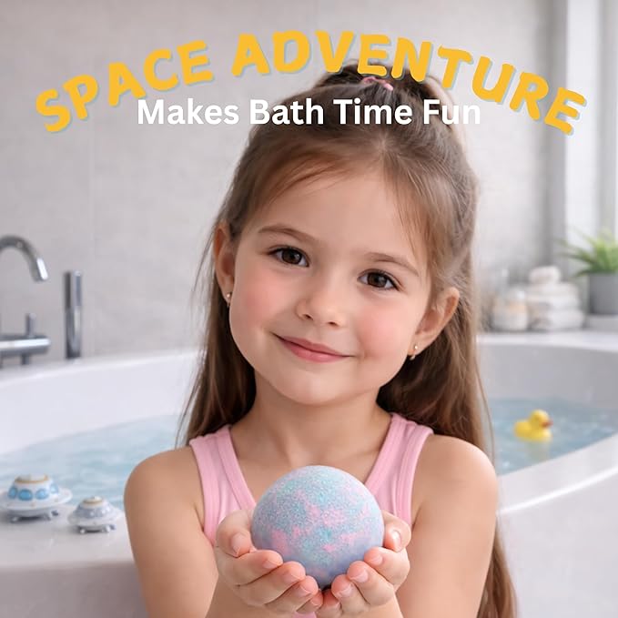 EvolutionUSA Space Bath Bombs for Boys & Girls, 6 Planet Bath Balls with Toy Hidden Inside, Organic Hypoallerganic Childrens Bathbombs, Cosmic Fun Space Surprise, Gift Set Birthday, Christmas, Easter