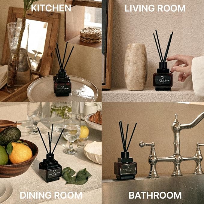 hetras Objet Diffuser Gift Set 6.7 fl.oz. 2 Pack | Department Store 1F - Elegant Flower Scent | Long-Lasting Scented Room Fresheners with 8 Reed Sticks for Home Fragrance Bedroom Bathroom Shelf Décor