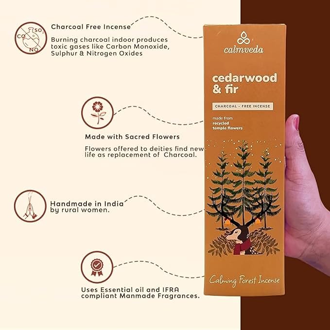 Balsam Cedar Incense Sticks - (80 Scented Sticks) Charcoal Free, Made from Upcycled Flowers | Like Freshly Cut Christmas Tree Incense Sticks, Cypress Woodsy & Moss Notes | for Holiday Cheers