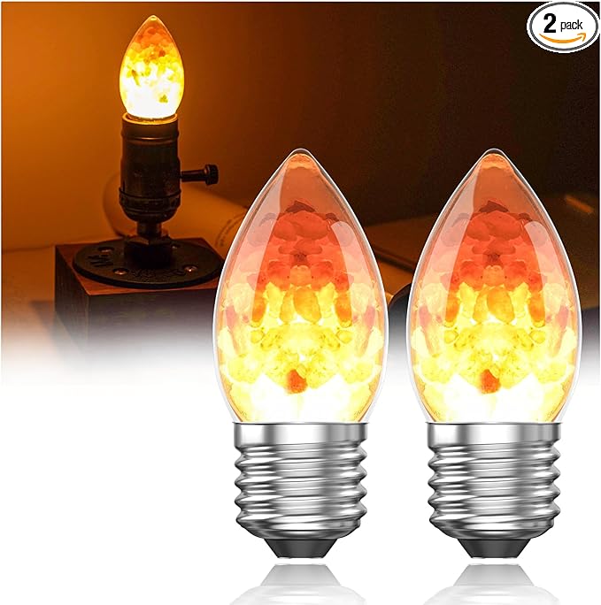 3W LED Salt Lamp Light Bulbs E26 B11 Candle Bulb 2200K Warm Amber Pink Night Light Bulb, Himalayan Salt Lamp,Non-dimmable for Decorative Lighting,Living Room Bedroom-2pack