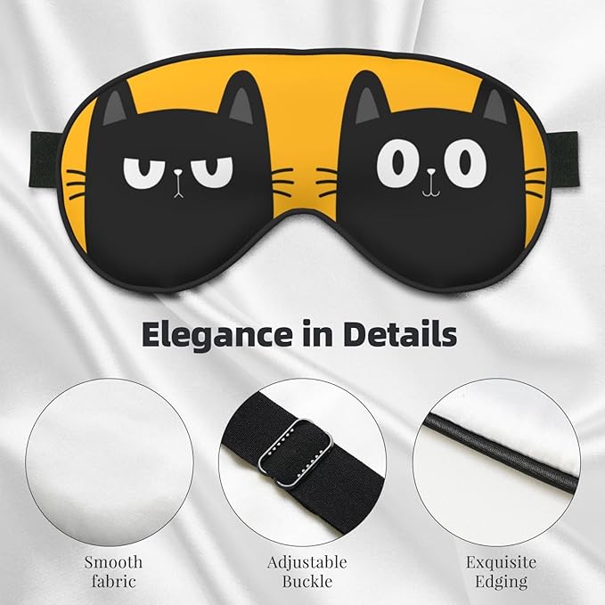 Black Cat with Big Eyes Sleep Mask, Soft Comfort Eye Shade, Adjustable, Breathable, Skin Friendly, Blocks Light, Perfect for Travel, Home, Airplanes, Trains or Anywhere