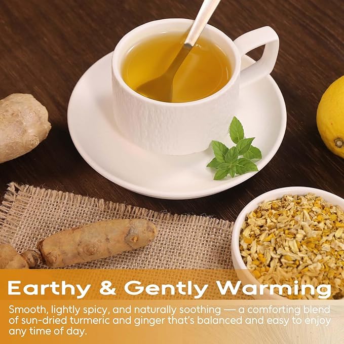FullChea - Turmeric Ginger Tea Bags, 2g×120 Count - Premium Ginger & Turmeric - Non-GMO - Caffeine-free-Boost Immunity & Aid Digestion