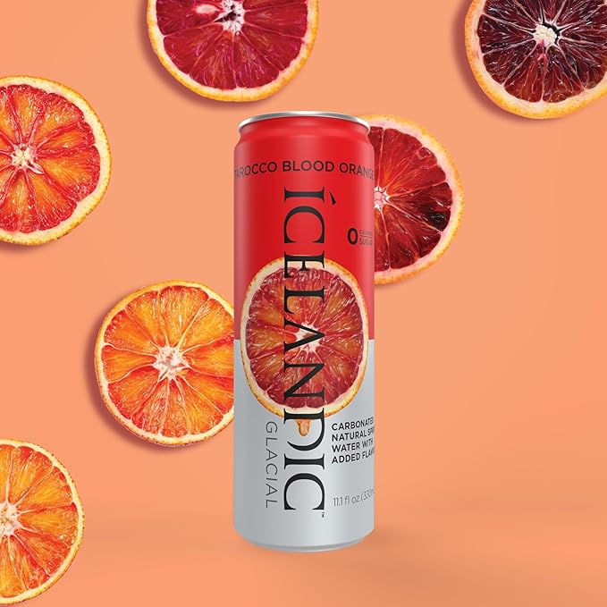 Icelandic Glacial Sparkling Water, Tarocco Blood Orange, 330 ml / 11.1 Fl Oz Cans (Pack of 10)