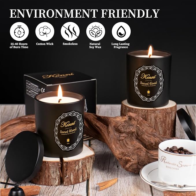 KONNI Scented Candles, Aromatherapy Candle, 8.1oz Natural Soy Wax Jar Candles, 40 Hour Burn Time, Home Scented Gift for Women & Men Christmas Birthday Mom Best Friends（Sacred Wood）