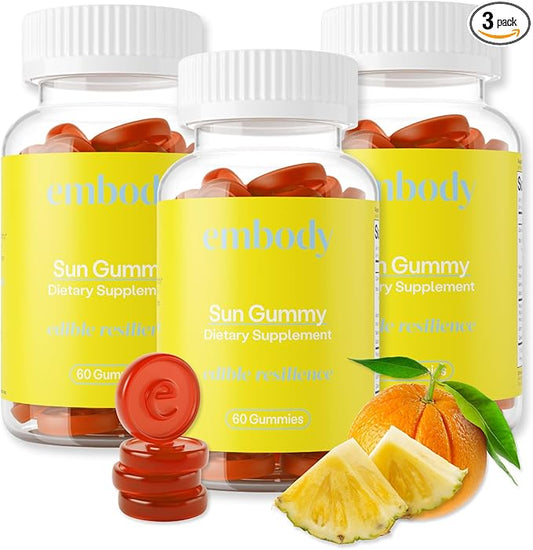 Embody Antioxidant Sun Gummy - 180 Count, Orange Pineapple Flavor - Fern Extract Supplement for Anti-Aging, Dark Spots, Healthy Skin - Promotes Collagen Production - Vitamin C, Selenium, B-Carotene