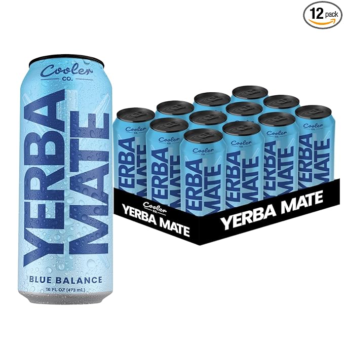 COOLER CO. | YERBA MATE | 12 Pack | 100% Organic Yerba Mate Caffeine | 150 mg Caffeine | 3 Organic Ingredients | Natural Ingredients | No Artificial Colors or Stimulants | Blue Balance Flavor