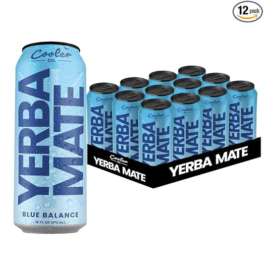 COOLER CO. | YERBA MATE | 12 Pack | 100% Organic Yerba Mate Caffeine | 150 mg Caffeine | 3 Organic Ingredients | Natural Ingredients | No Artificial Colors or Stimulants | Blue Balance Flavor