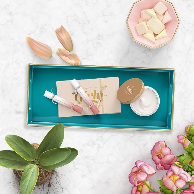 Green Bathroom Vanity Tray for Countertop, Small Plastic Toilet Tank Versatile Storage & Organization Tray for Makeup, Perfume, Desk, Kitchen, Candles, 13.7"x6"x1.4", 35GR