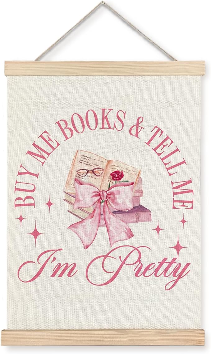 Exqcom Coquette Pink Bow Book Wall Art Poster, Reading Nook Decor, Book Club Decorations, Preppy Girly Pink Bookish Reading Aesthetic Posters for Reading Room Corner Library Classroom, 12x16 Inches