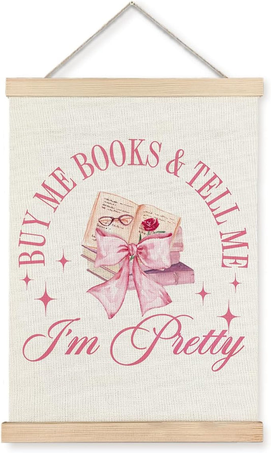 Exqcom Coquette Pink Bow Book Wall Art Poster, Reading Nook Decor, Book Club Decorations, Preppy Girly Pink Bookish Reading Aesthetic Posters for Reading Room Corner Library Classroom, 12x16 Inches