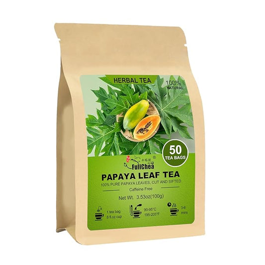 FullChea - Papaya Leaf Tea Bags, 50 Teabags - Natural Herbal Tea with Dried Papaya Leaves - Caffeine-Free Wellness Tea