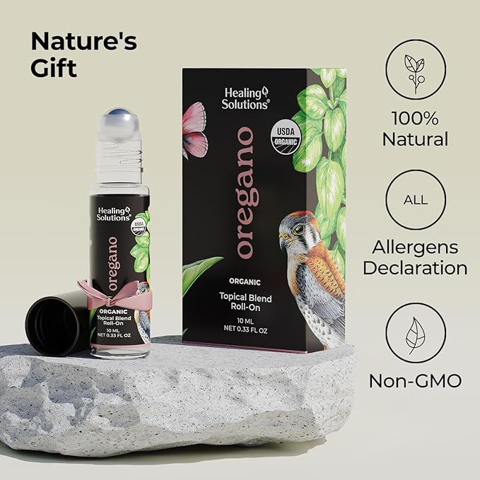 Healing Solutions (2 Pack) USDA Certified Organic Oregano Essential Oil Roll-On Perfume & Skin Care Set