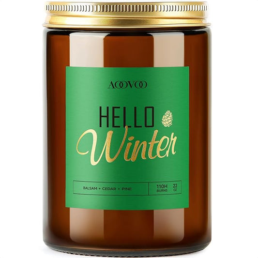 AOOVOO Hello Winter Candle - Large Pine Scented Soy Wax Aromatherapy Candles, 22oz