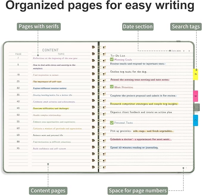 AHGXG Lined Spiral Journal Notebook, B5 Large Notebooks for Women Men, 140 Pages Hardcover Leather Notebook College Ruled, 100 GSM Paper, Notebooks for Work School Note Taking, 7.6" x 10", Sage Green