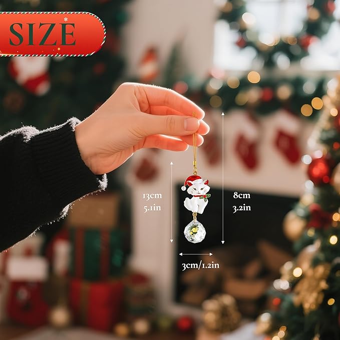 H&D HYALINE & DORA 6 Pcs Cat Ornaments for Christmas Tree White Cat Suncatcher with Rhinestones Gifts for Pet Lovers, Women Christmas Ornament 2025