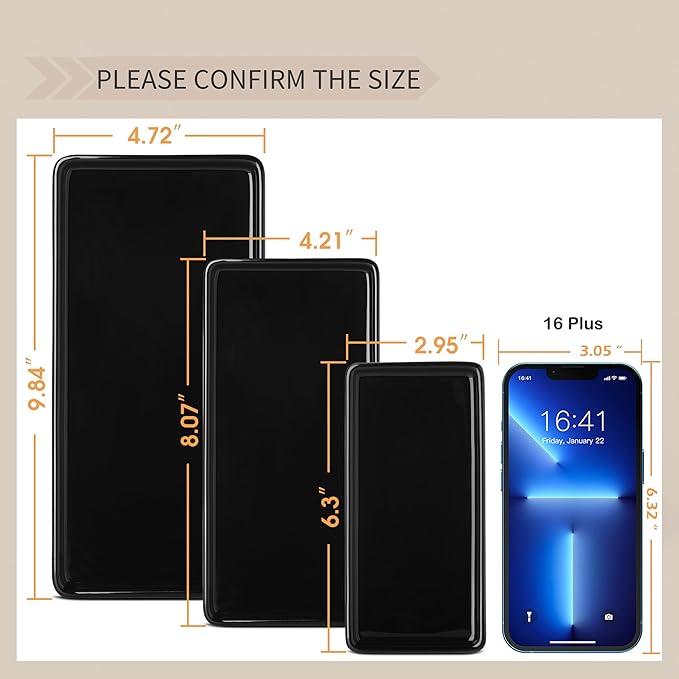 Gurygo 6" Bathroom Trays - Ceramic Vanity Tray for Bathroom - Small Ceramic Tray - Kitchen Soap Trays for Kitchen Counter - Bathtub Organizer (Black)