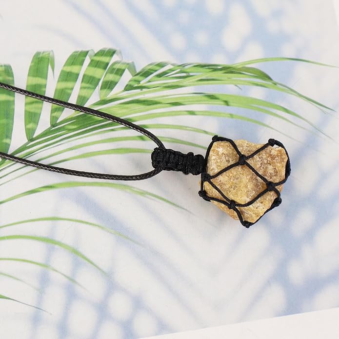 Handmade Natural Gemstone Crystal Pendant Necklace Stone Holder Necklace Cord Net Necklace with Adjustable Length for Women Men