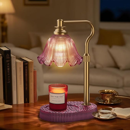 Candle Warmer Lamp with Adjustable Height - Flameless 4-Level Dimmable Wax Warmer, Timer Function & Stylish Design in Multiple Colors（Purple）