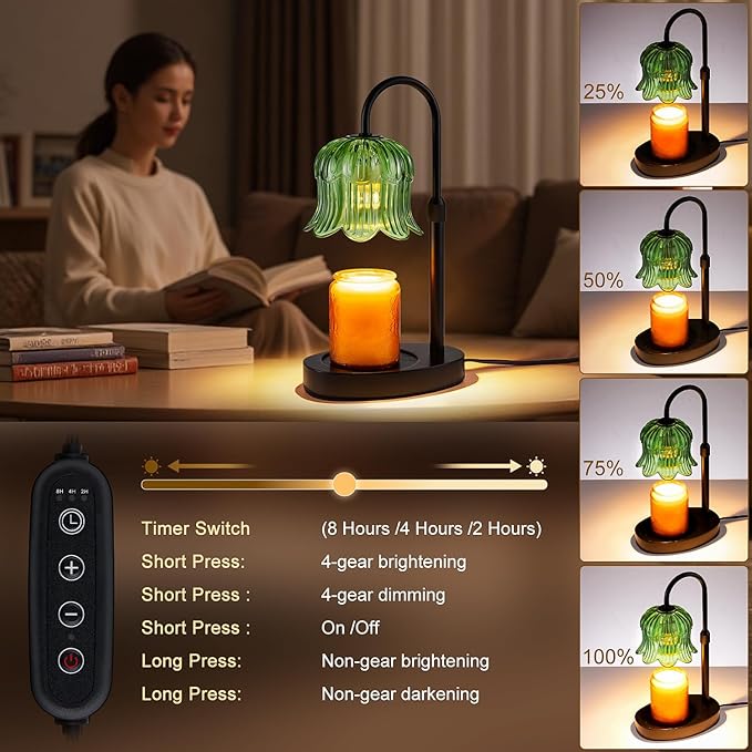 Candle Warmer Lamp Adjustable Timer Electric－Green Flower-Shaped Wax lamp