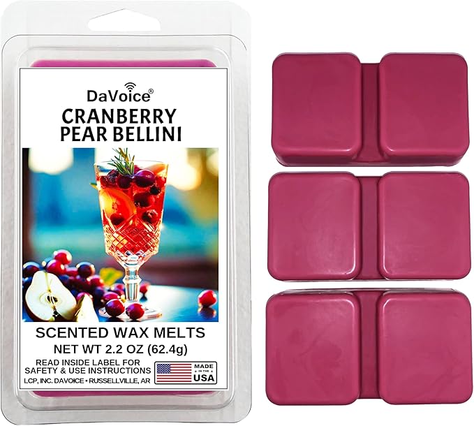 DaVoice Cranberry Pear Bellini Wax Melts – Strong Scented Soy Wax Cubes with Fruity Wine-Inspired Fragrance (6 Cubes, 2.2 oz)
