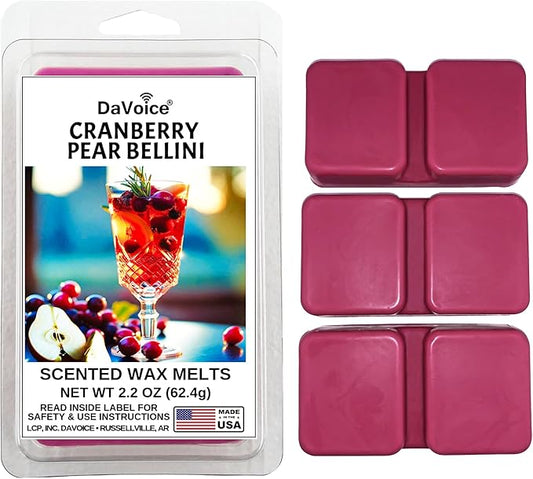 DaVoice Cranberry Pear Bellini Wax Melts – Strong Scented Soy Wax Cubes with Fruity Wine-Inspired Fragrance (6 Cubes, 2.2 oz)