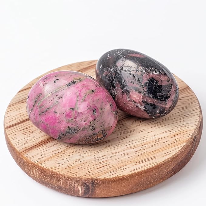 Polished Rhodonite Crystal Stones - 2 Pcs of 1.2" Worry Stone for Anxiety, Pocket Palm Stone Super Large Handpicked Natural Tumbled Gemstones for Meditation, Reiki, Chakra Healing, Home Decor