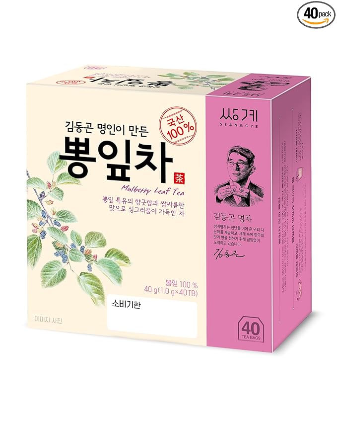 Ssanggye Wild Mulberry Leaves Tea 1.0g X 40 Tea Bags, Premium Korean Herbal Tea Hot Cold Herb Savory 4 Seasons Made in Korea