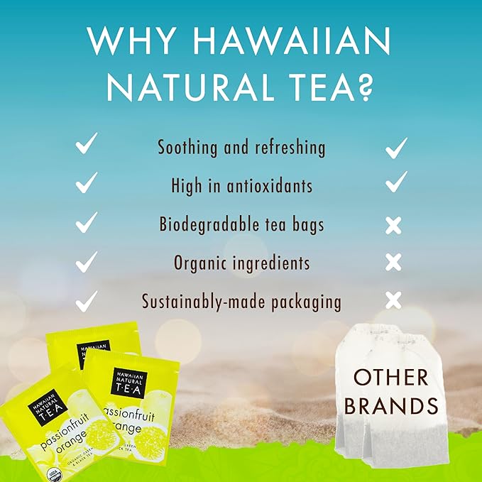 Hawaiian Natural Tea Passion Fruit Orange Flavored Organic Tea - Tropical Fruit Green Tea Blend with Black Tea - Perfect Daily Cup & Gift for Tea Lovers - 120 Tea Bags