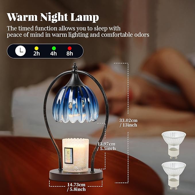 Candle Warmer Lamp with Timer Dimmable: Electric Candle Warmer Birthday Gifts for Women Mom - Candle Lamp Warmer House Warming Gifts New Home Decor - Wax Warmer for Jar Candles with 2 Bulbs