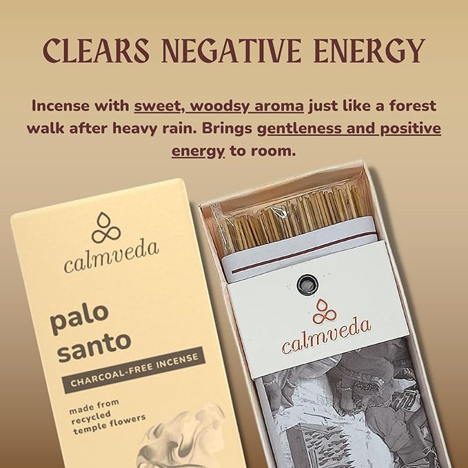 Holy Palo Santo Incense Sticks - 80 Charcoal Free Incense, Made from Upcycled Flowers | Cleansing Incense Sticks Spiritual or Inciensos para Sacar Malas Energias
