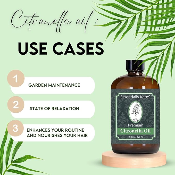 Essentially KateS Premium Citronella Oil 4 Fl Oz - 100% Pure and Natural - with Sprayer and Dropper