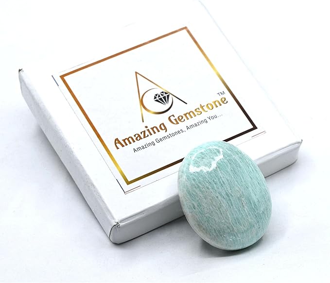 Amazing Gemstone Amazonite Crystals and Healing Stones - Large Palm Stone Crystals Piedra - Crystal for Good Luck, Balanced Positive Energy, Meditation - Unique Stocking Stuffers, Gifts for Women, Men