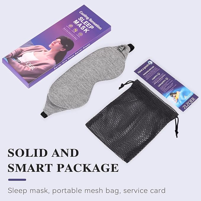 Cotton Sleep Mask for Side Sleepers Men & Women, Cool Touche Eye Mask with Memory Foam Nose Padding, Ultra Soft Blockout Eye Shade Cover,Sleep Mask for Sleeping, Travel, Nap (Gray)