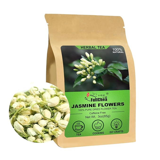 FullChea - Dried Jasmine Flowers, 3oz/85g - Premium Edible Flowers Whole Buds - Non-GMO - Caffeine-free - Perfect For Tea