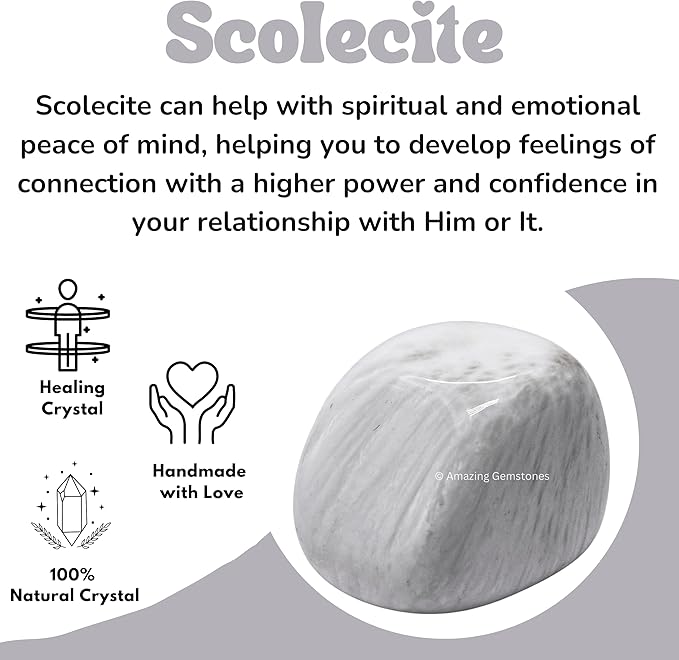 Amazing Gemstone Scolecite Crystals and Healing Stones Tumbled - 1 oz Scolecite Stone Gem Stones, Natural Healing Stones for Energy Balance, Stress Relief - Premium Polished Gems Rocks for Meditation