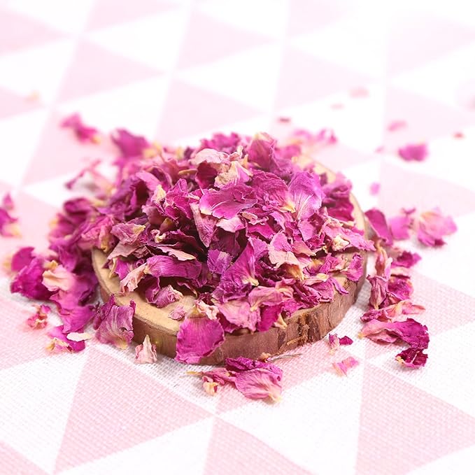 FullChea - Dried Rose Petals - 1oz/29g - Edible Flowers Real Rose Petals - Non-GMO - Caffeine-free - Use in Tea, Baking, Crafting