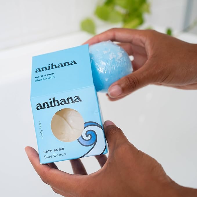 ANIHANA Bath Bomb with Coconut Oil, Paraben Free, Hand-Crafted Luxury Fizzers, Refreshing Blue Ocean Scent, 6.3 oz