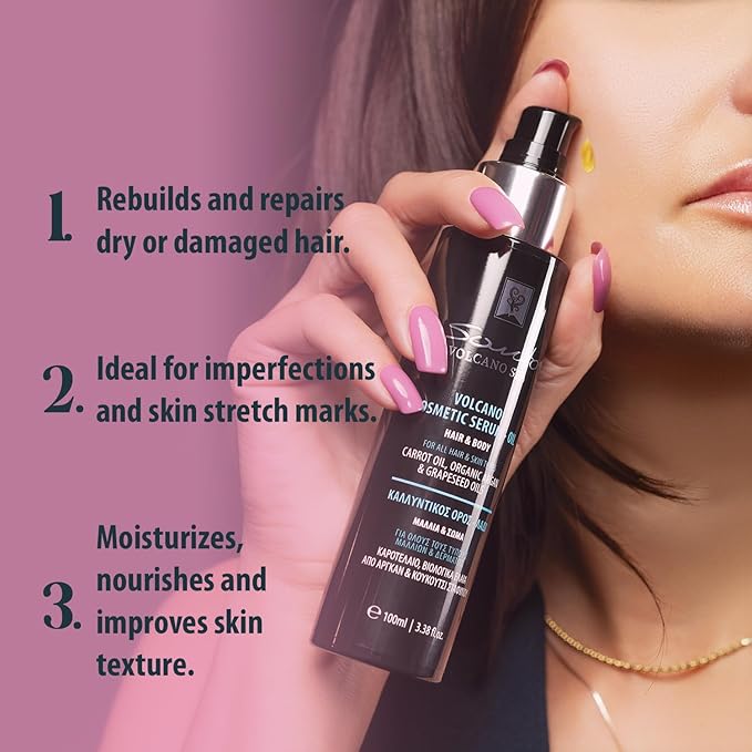 Volcano Cosmetic Serum 100ml – Hydrating & Anti-Aging Hair & Body Oil – Body Oil Restores Elasticity, Prevents Stretch Marks & Repairs Dry Hair and Skin