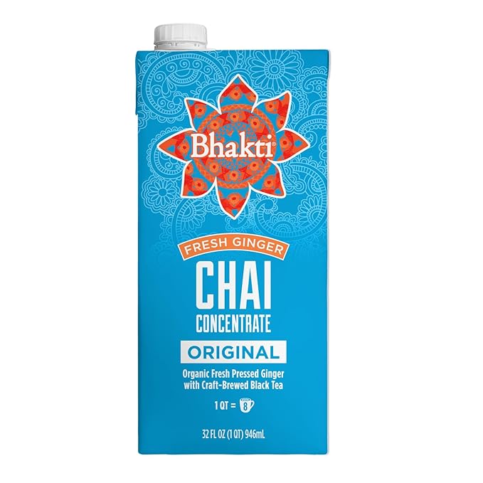 Bhakti Chai Tea Concentrate | Original, Organic Fresh Ginger, Black Tea, Sweetened, Spiced, Dairy-Free, Vegan (Pack of 6)