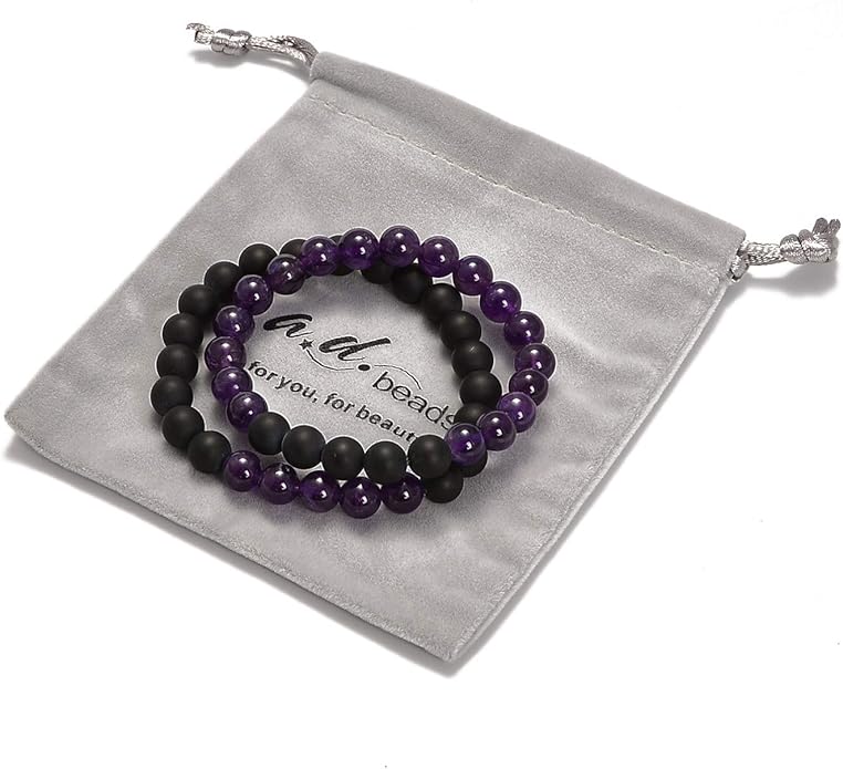 AD Beads 2Pcs His & Hers Distance Beads Bracelets Elastic Natural Stone Yoga Bracelet