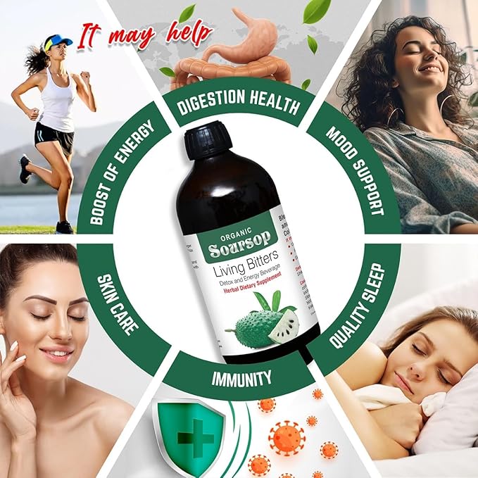 HERBOGANIC Premium Herbal Soursop Bitters Liquid – 16oz Pack of 2 | Organic Herbal Living Bitters with Soursop | Natural Detox, Digestive & Immune Support