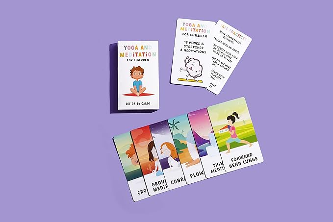 Kids Yoga and Meditation Flashcards, 24 Cards, Mindfulness Activities for Children