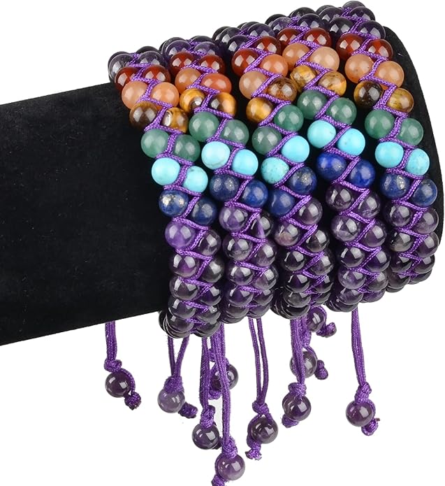 MASSIVE BEADS Double Layer Natural Chakra Healing Power Crystals Macrame Bracelet Yoga Stone Beads Gemstone Meditation Relax Anxiety Bangle for Unisex Women Men